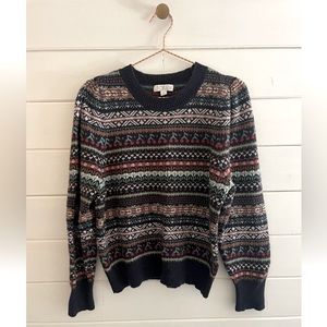 J.Crew Fair Isle Sweater Cherries Puff Sleeve Navy Blue Sz MEDIUM BM172 MINT
